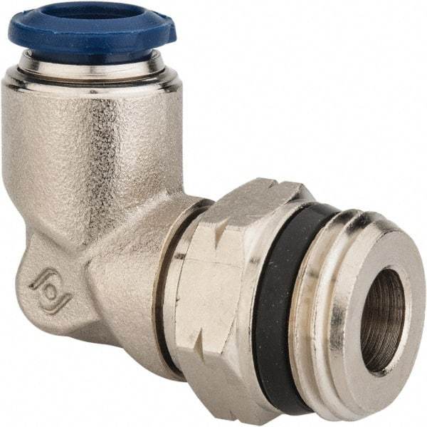 Alpha Technologies - 3/8" Outside Diam, 1/2 Universal Thread, Nickel Plated Brass Push-to-Connect Male Swivel Elbow - 250 Max psi, Tube to Universal Thread Connection, Buna O-Ring - Industrial Tool & Supply