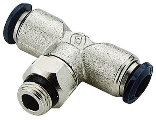 Alpha Technologies - 3/8" Outside Diam, 1/2 Universal Thread, Nickel Plated Brass Push-to-Connect Male Swivel Branch Tee - 250 Max psi, Tube to Universal Thread Connection, Buna O-Ring - Industrial Tool & Supply