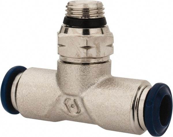 Alpha Technologies - 1/4" Outside Diam, 1/8 Universal Thread, Nickel Plated Brass Push-to-Connect Male Swivel Branch Tee - 250 Max psi, Tube to Universal Thread Connection, Buna O-Ring - Industrial Tool & Supply
