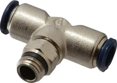 Alpha Technologies - 3/8" Outside Diam, 1/4 Universal Thread, Nickel Plated Brass Push-to-Connect Male Swivel Branch Tee - 250 Max psi, Tube to Universal Thread Connection, Buna O-Ring - Industrial Tool & Supply