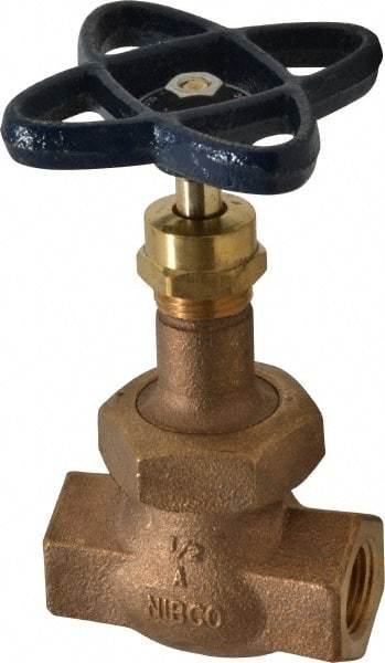 NIBCO - 1/2" Pipe, Threaded Ends, Bronze Integral Globe Valve - PTFE Disc, Union Bonnet, 600 psi WOG, 300 psi WSP, Class 300 - Industrial Tool & Supply