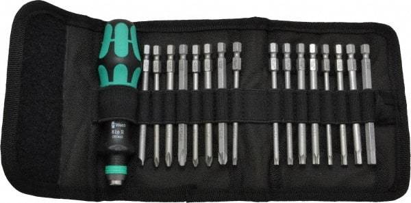 Wera - 17 Piece, 1/4" Drive Screwdriver Power Bit Set - #1, #2 & #3 Phillips, 3 to 6mm Hex, Tamperproof TR10 to TR30 Torx, #1, #2 & #3 Pozidriv, 1.0x5.5mm Slotted - Industrial Tool & Supply