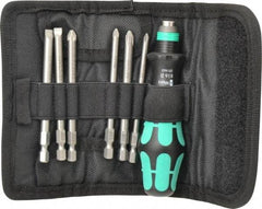 Wera - 7 Piece, 1/4" Drive Screwdriver Power Bit Set - #1 & #2 Phillips, #1 & #2 Pozidriv, 1.0x5.5 & 1.2x6.5mm Slotted - Industrial Tool & Supply