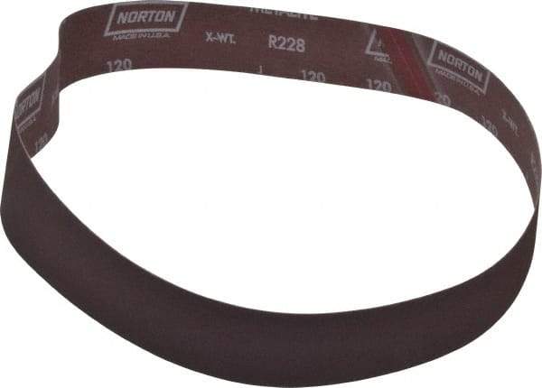 Norton - 2" Wide x 42" OAL, 120 Grit, Aluminum Oxide Abrasive Belt - Aluminum Oxide, Fine, Coated, Series R228 - Industrial Tool & Supply