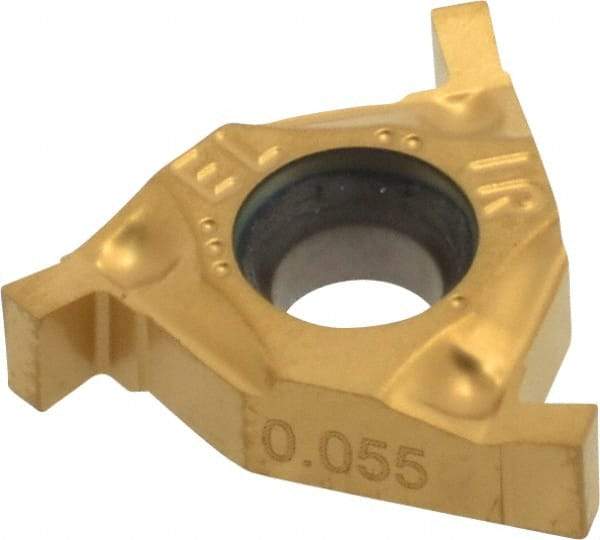 Carmex - 0.05516IR/EL Grade BXC, 0.055" Cutting Width Carbide Grooving Insert - 0.071" Max Depth of Cut, Internal Right/External Left, 0.004" Corner Radius, TiN Finish - Industrial Tool & Supply