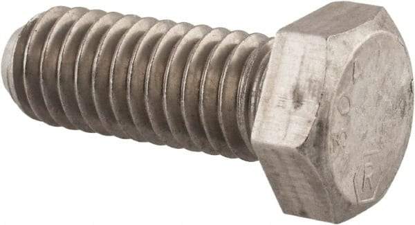 Made in USA - 3/8-24 UNF, 2" Length Under Head Hex Head Cap Screw - Grade 18-8 Stainless Steel, Uncoated, 9/16" Hex - Industrial Tool & Supply