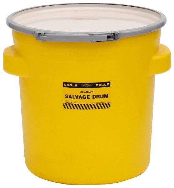 Eagle - 20 Gallon Capacity, Metal Lever Lock, Yellow Salvage Drum - 5 Gallon Container, 165 Lb. Capacity, Polyethylene, UN 1H2/X75/S Listing - Industrial Tool & Supply