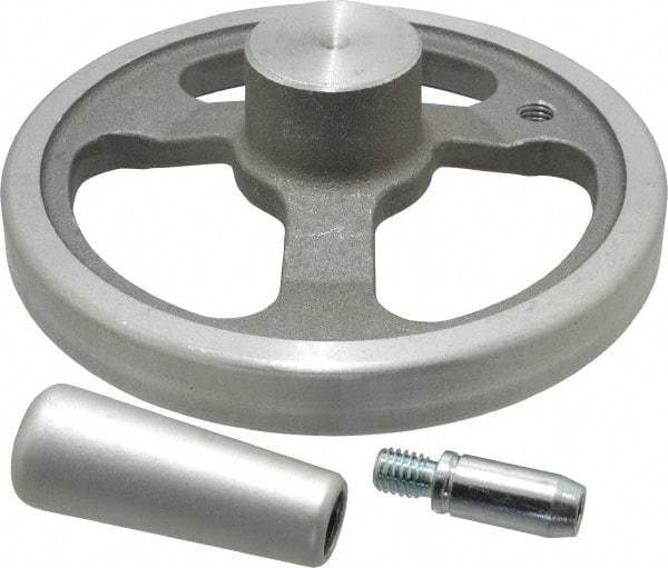 Jergens - 6", 3 Spoke Offset Handwheel with Handle - 1-1/2" Hub, Aluminum Alloy, Plain Finish - Industrial Tool & Supply
