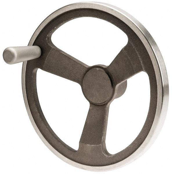 Jergens - 12", 3 Spoke Offset Handwheel with Handle - 2-1/2" Hub, Aluminum Alloy, Plain Finish - Industrial Tool & Supply