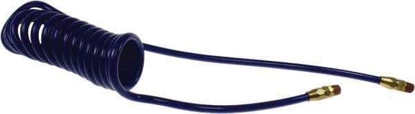 Coilhose Pneumatics - 1/4" ID, 1/4 Thread, 15' Long, Blue Polyurethane Coiled & Self Storing Hose - 125 Max psi, Male Swivel x Male Swivel - Industrial Tool & Supply