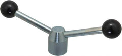 Jergens - 2 Offset Arms, 5/8-11 Inch Hole, Cadmium Plated, Tapped Clamping Handle - 15/16 Inch Deep Hole, 1/2 Inch Arm Diameter, 1-1/2 Inch Hub Diameter, 1-3/8 Inch Ball Diameter - Industrial Tool & Supply