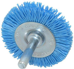 Value Collection - 2" OD, 1/4" Shank Diam, Crimped Nylon Wheel Brush - 1/4" Face Width, 5/16" Trim Length, 4,500 RPM - Industrial Tool & Supply