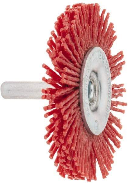 Value Collection - 2-3/8" OD, 1/4" Shank Diam, Crimped Nylon Wheel Brush - 1/4" Face Width, 5/16" Trim Length, 4,500 RPM - Industrial Tool & Supply