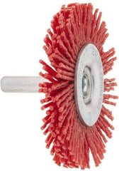 Value Collection - 2-3/8" OD, 1/4" Shank Diam, Crimped Nylon Wheel Brush - 1/4" Face Width, 5/16" Trim Length, 4,500 RPM - Industrial Tool & Supply