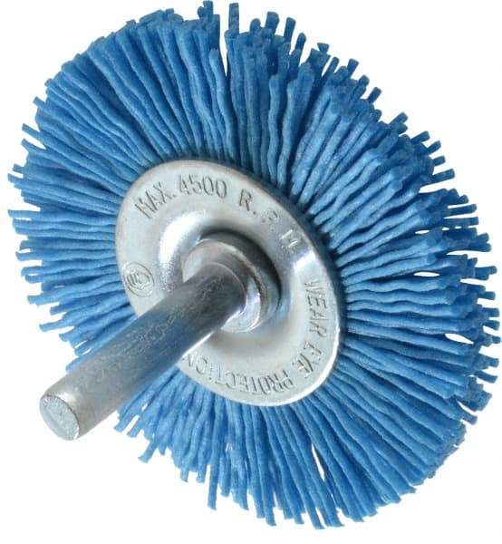 Value Collection - 2-3/8" OD, 1/4" Shank Diam, Crimped Nylon Wheel Brush - 1/4" Face Width, 5/16" Trim Length, 4,500 RPM - Industrial Tool & Supply