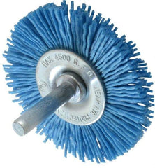 Value Collection - 2-3/8" OD, 1/4" Shank Diam, Crimped Nylon Wheel Brush - 1/4" Face Width, 5/16" Trim Length, 4,500 RPM - Industrial Tool & Supply