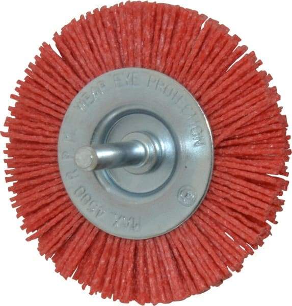 Value Collection - 3" OD, 1/4" Shank Diam, Crimped Nylon Wheel Brush - 1/4" Face Width, 5/16" Trim Length, 4,500 RPM - Industrial Tool & Supply
