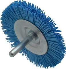 Value Collection - 3" OD, 1/4" Shank Diam, Crimped Nylon Wheel Brush - 1/4" Face Width, 5/16" Trim Length, 4,500 RPM - Industrial Tool & Supply