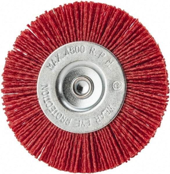 Value Collection - 4" OD, 1/4" Shank Diam, Crimped Nylon Wheel Brush - 1/4" Face Width, 5/16" Trim Length, 4,500 RPM - Industrial Tool & Supply