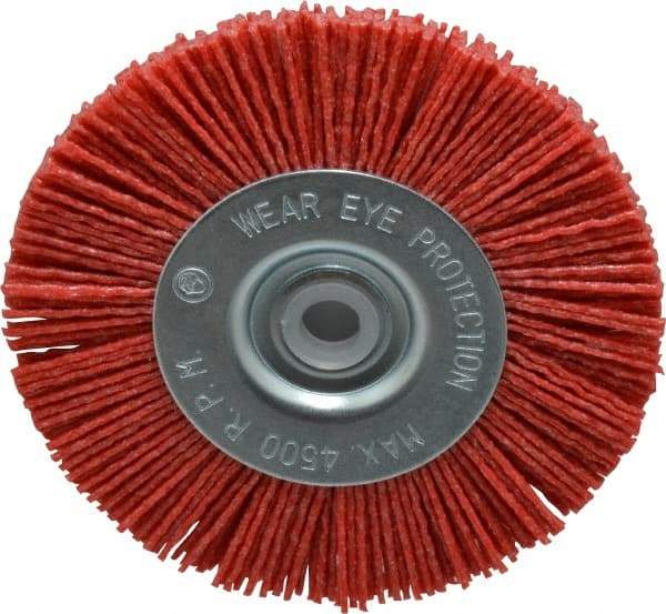 Value Collection - 4" OD, 1/2" Shank Diam, 1/2" Arbor Hole, Crimped Nylon Wheel Brush - 1/2" Face Width, 5/16" Trim Length, 4,500 RPM - Industrial Tool & Supply