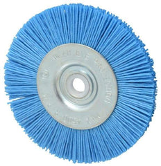 Value Collection - 4" OD, 1/2" Shank Diam, 1/2" Arbor Hole, Crimped Nylon Wheel Brush - 1/2" Face Width, 5/16" Trim Length, 4,500 RPM - Industrial Tool & Supply