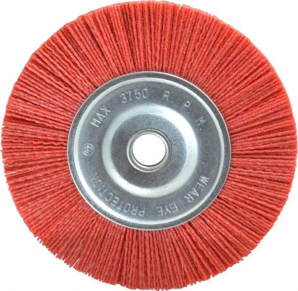 Value Collection - 6" OD, 5/8" Shank Diam, 5/8" Arbor Hole, Crimped Nylon Wheel Brush - 5/16" Face Width, 5/16" Trim Length, 3,750 RPM - Industrial Tool & Supply