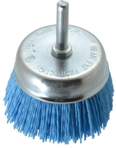 Value Collection - 3" Diam, 1/4" Hole Size Straight Wire Nylon Cup Brush - Fine Grade, 4,500 Max RPM - Industrial Tool & Supply