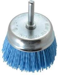 Value Collection - 3" Diam, 1/4" Hole Size Straight Wire Nylon Cup Brush - Fine Grade, 4,500 Max RPM - Industrial Tool & Supply