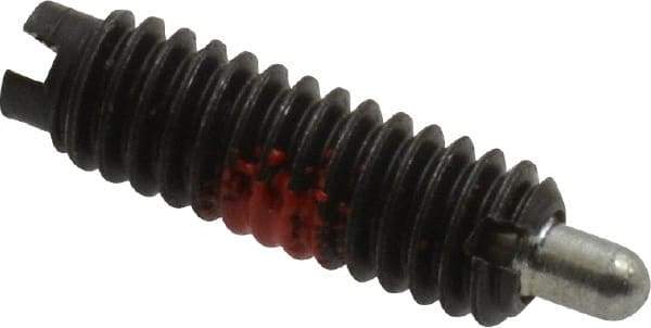 Jergens - 8-32, 1/2" Thread Length, 3/32" Plunger Projection, Steel Threaded Spring Plunger - 0.07" Max Plunger Diam, 1/2" Plunger Length, 0.5 Lb Init End Force, 2 Lb Final End Force - Industrial Tool & Supply