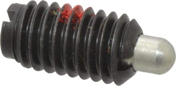 Jergens - 3/8-16, 11/16" Thread Length, 3/16" Plunger Projection, Steel Threaded Spring Plunger - 0.186" Max Plunger Diam, 11/16" Plunger Length, 1.5 Lb Init End Force, 7.5 Lb Final End Force - Industrial Tool & Supply