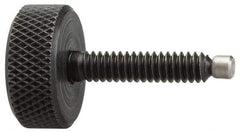 Jergens - 3/8-16 Knurled Shoulderless Swivel Pad Tip Grade 1215 Steel Thumb Screw - 2-7/16" OAL, 1-1/4" Head Diam x 7/16" Head Height, Black Oxide Finish - Industrial Tool & Supply