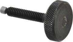 Jergens - 1/4-20 Knurled Shoulderless Swivel Pad Tip Grade 1215 Steel Thumb Screw - 1-13/16" OAL, 1" Head Diam x 5/16" Head Height, Black Oxide Finish - Industrial Tool & Supply