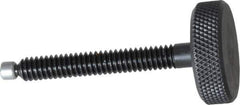 Jergens - 1/4-20 Knurled Shoulderless Swivel Pad Tip Grade 1215 Steel Thumb Screw - 2-5/16" OAL, 1" Head Diam x 5/16" Head Height, Black Oxide Finish - Industrial Tool & Supply