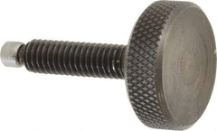 Jergens - 5/16-18 Knurled Shoulderless Swivel Pad Tip Grade 1215 Steel Thumb Screw - 1-7/8" OAL, 1-1/8" Head Diam x 3/8" Head Height, Black Oxide Finish - Industrial Tool & Supply