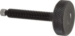Jergens - 5/16-18 Knurled Shoulderless Swivel Pad Tip Grade 1215 Steel Thumb Screw - 2-3/8" OAL, 1-1/8" Head Diam x 3/8" Head Height, Black Oxide Finish - Industrial Tool & Supply