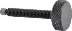 Jergens - 3/8-16 Knurled Shoulderless Swivel Pad Tip Grade 1215 Steel Thumb Screw - 2-15/16" OAL, 1-1/4" Head Diam x 7/16" Head Height, Black Oxide Finish - Industrial Tool & Supply