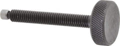 Jergens - 3/8-16 Knurled Shoulderless Swivel Pad Tip Grade 1215 Steel Thumb Screw - 3-7/16" OAL, 1-1/4" Head Diam x 7/16" Head Height, Black Oxide Finish - Industrial Tool & Supply