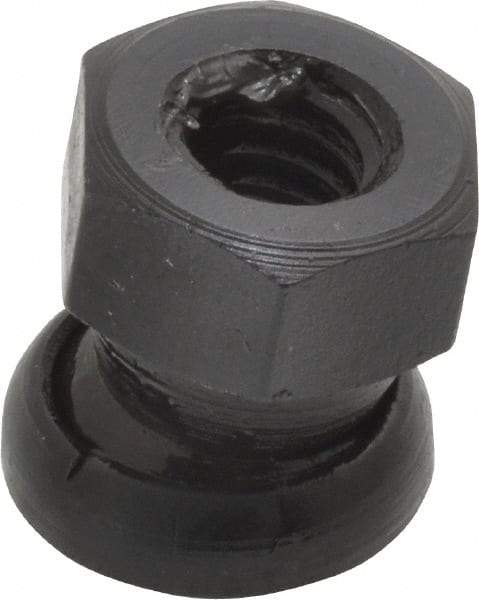 Jergens - 5/16-18, 5/8" Pad Diam, Uncoated Bottom, Steel Toggle Pad - 11/16" OAL, 9/16" Width Across Flats, Black Oxide Coated, Grade 4140, 6° Swivel Angle - Industrial Tool & Supply