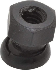 Jergens - 5/16-18, 5/8" Pad Diam, Uncoated Bottom, Steel Toggle Pad - 11/16" OAL, 9/16" Width Across Flats, Black Oxide Coated, Grade 4140, 6° Swivel Angle - Industrial Tool & Supply