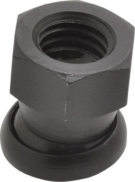 Jergens - 1/2-13, 13/16" Pad Diam, Uncoated Bottom, Steel Toggle Pad - 7/8" OAL, 3/4" Width Across Flats, Black Oxide Coated, Grade 4140, 6° Swivel Angle - Industrial Tool & Supply