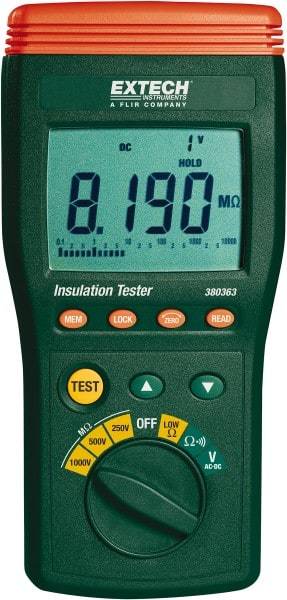 Extech - Digital LCD Display, 10,000 Megohm Electrical Insulation Resistance Tester & Megohmmeter - 1,000 VAC Max Test Voltage, Powered by 1.5V AA Battery - Industrial Tool & Supply