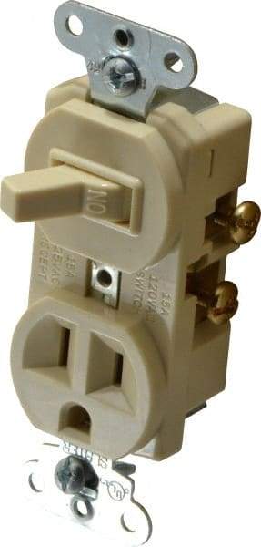 Pass & Seymour - 1 Pole, 120/125 Volt, 15 Amp, 1 Outlet, Flush Mounted, Self Grounding, Tamper Resistant Combination Outlet and Switch - 5-15R Configuration, 1 Switch, Side Wiring, UL Listed 20 498 Standard - Industrial Tool & Supply