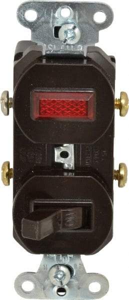 Pass & Seymour - 1 Pole, 120/125 VAC, 15 Amp, Flush Mounted, Ungrounded, Tamper Resistant Combination Switch with Pilot Light - NonNEMA Configuration, 1 Switch, Side Wiring, UL Listed 20 498 Standard - Industrial Tool & Supply