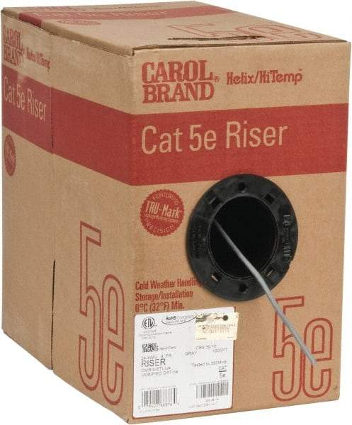 Made in USA - Cat5e, 24 AWG, 4 Wires, Unshielded Network & Ethernet Cable - Gray, Polyolefin, 1,000' OAL - Industrial Tool & Supply