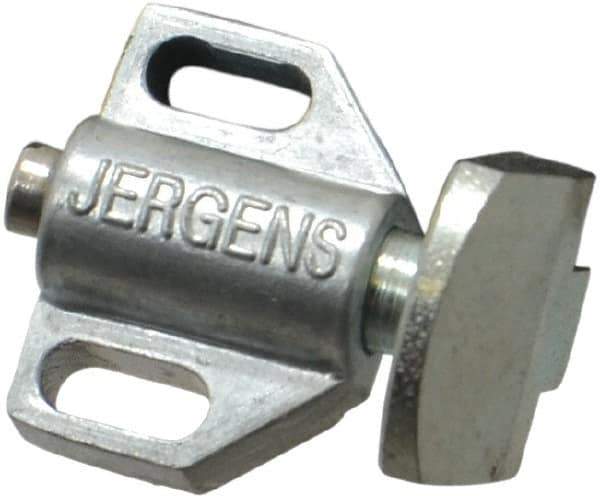 Jergens - 15/16" Body Width x 11/16" Body Len, 1/8" Stroke Len, 21/32" Btw Mt Hole Ctrs, Tang Square Spring Locating Stop - 10 Lb Mid End Force, 5/8" Stop Head Width x 7/8" Stop Head Height - Industrial Tool & Supply