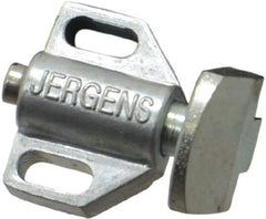 Jergens - 15/16" Body Width x 11/16" Body Len, 1/8" Stroke Len, 21/32" Btw Mt Hole Ctrs, Tang Square Spring Locating Stop - 10 Lb Mid End Force, 5/8" Stop Head Width x 7/8" Stop Head Height - Industrial Tool & Supply