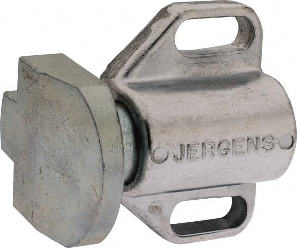 Jergens - 2" Body Width x 1-3/8" Body Len, 1/4" Stroke Len, 1-1/2" Btw Mt Hole Ctrs, Tang Square Spring Locating Stop - 32 Lb Mid End Force, 1-1/4" Stop Head Width x 1-1/2" Stop Head Height - Industrial Tool & Supply