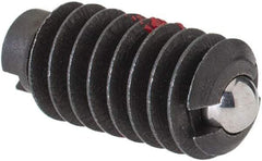 Jergens - 1/4-20, 0.125" Ball Diam, 17/32" Body Length, 0.035" Max Ball Reach, Threaded Ball Plunger - Steel Body, Stainless Steel Ball, 2 Lb Initial End Force, 4 Lb Final End Force, Locking Element - Industrial Tool & Supply