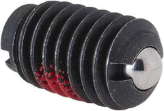 Jergens - 3/8-16, 0.187" Ball Diam, 5/8" Body Length, 0.048" Max Ball Reach, Threaded Ball Plunger - Steel Body, Stainless Steel Ball, 6 Lb Initial End Force, 21 Lb Final End Force, Locking Element - Industrial Tool & Supply