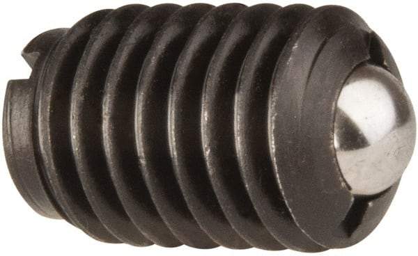 Jergens - 1/2-13, 0.281" Ball Diam, 3/4" Body Length, 0.072" Max Ball Reach, Threaded Ball Plunger - Steel Body, Stainless Steel Ball, 6 Lb Initial End Force, 30 Lb Final End Force, Locking Element - Industrial Tool & Supply